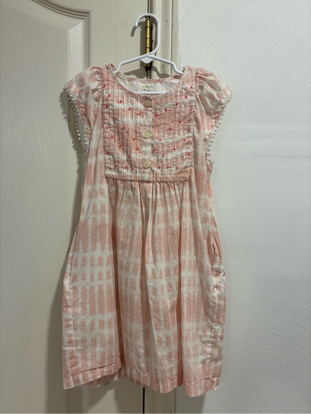 Crewcuts Girls' Pink Tie-Dye Cotton Dress with Embroidery Size 6